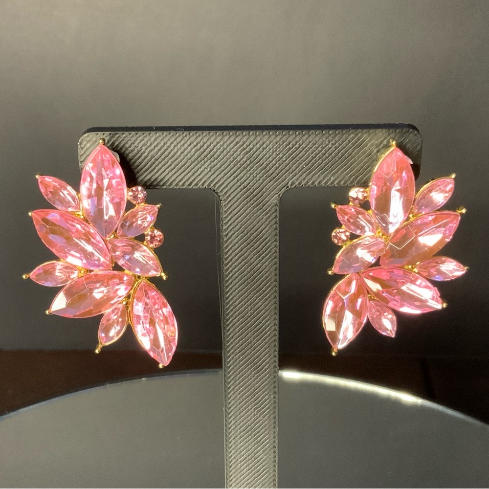 Pink Rhinestone Cluster Post Earrings